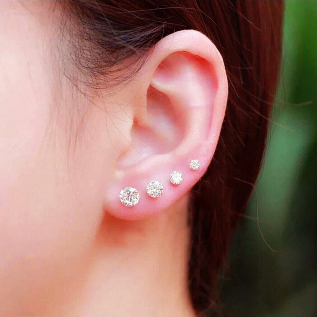 4 Pairs Solitaire Stud Earrings • Solitaire Diamond Stud Earrings - Trending Silver Gifts