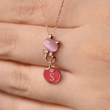 Initial Pendant Cat Necklace ¥ Cat Mom Gifts ¥ Moonstone Gold Necklace - Trending Silver Gifts