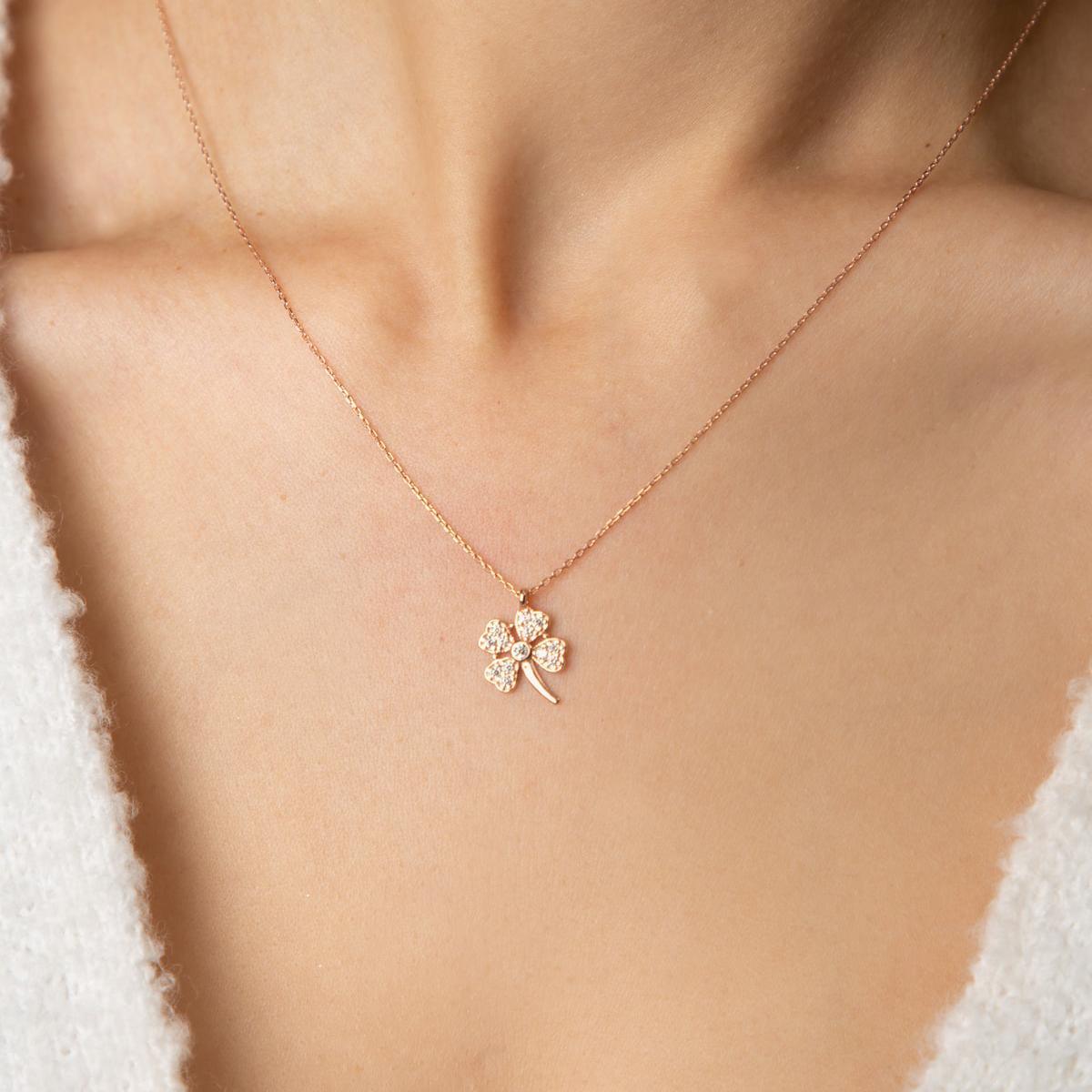 Clover Diamond Necklace • Four Leaf Clover Necklace • Luck Necklace - Trending Silver Gifts