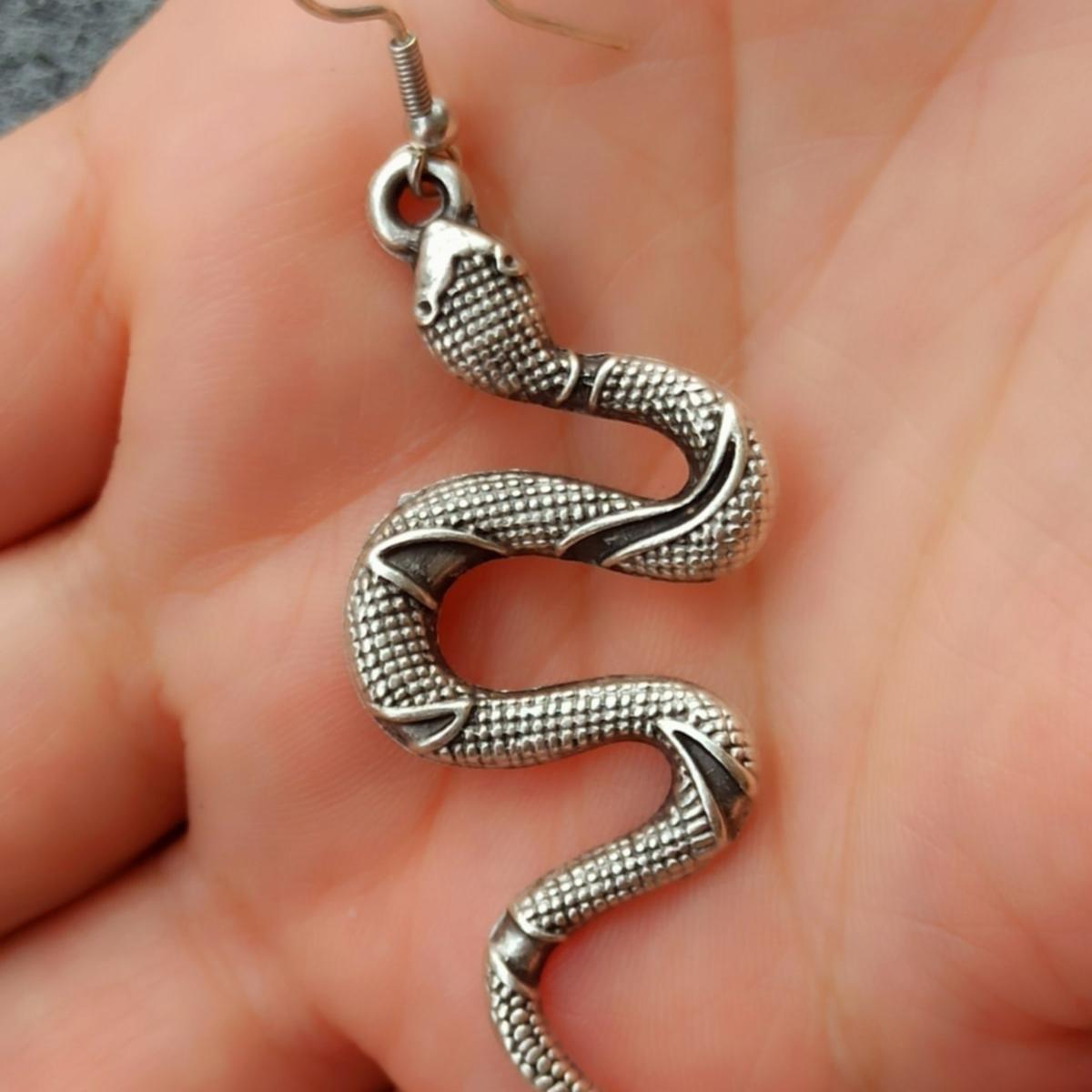 Snake Drop Earrings • Snake Earrings Silver • Snakeskin Earrings - Trending Silver Gifts