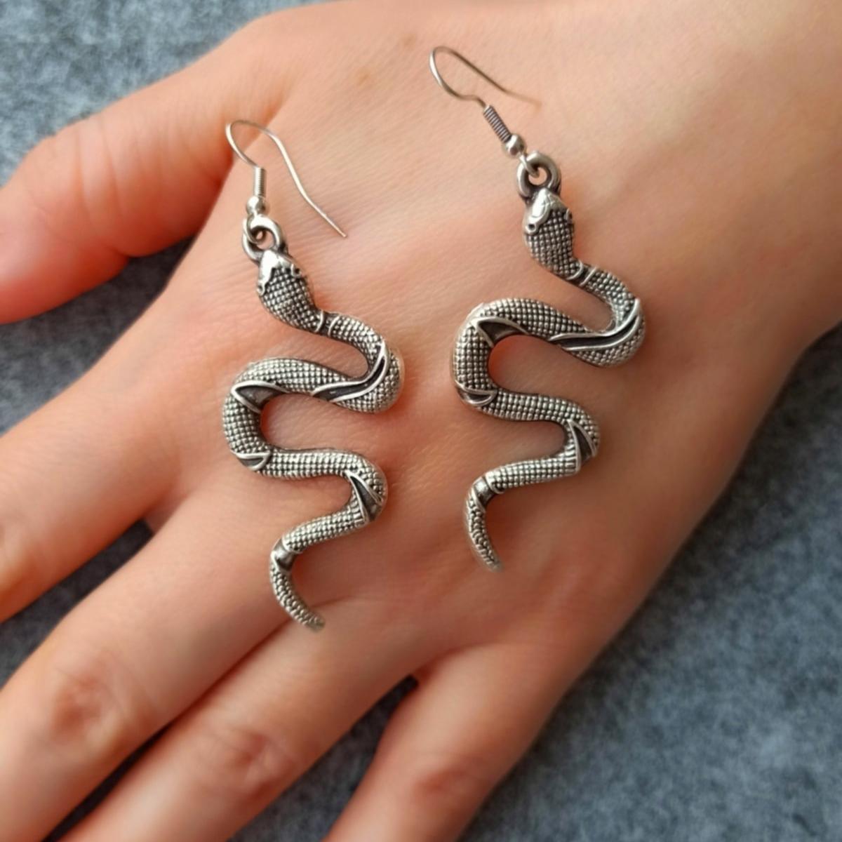 Snake Drop Earrings • Snake Earrings Silver • Snakeskin Earrings - Trending Silver Gifts