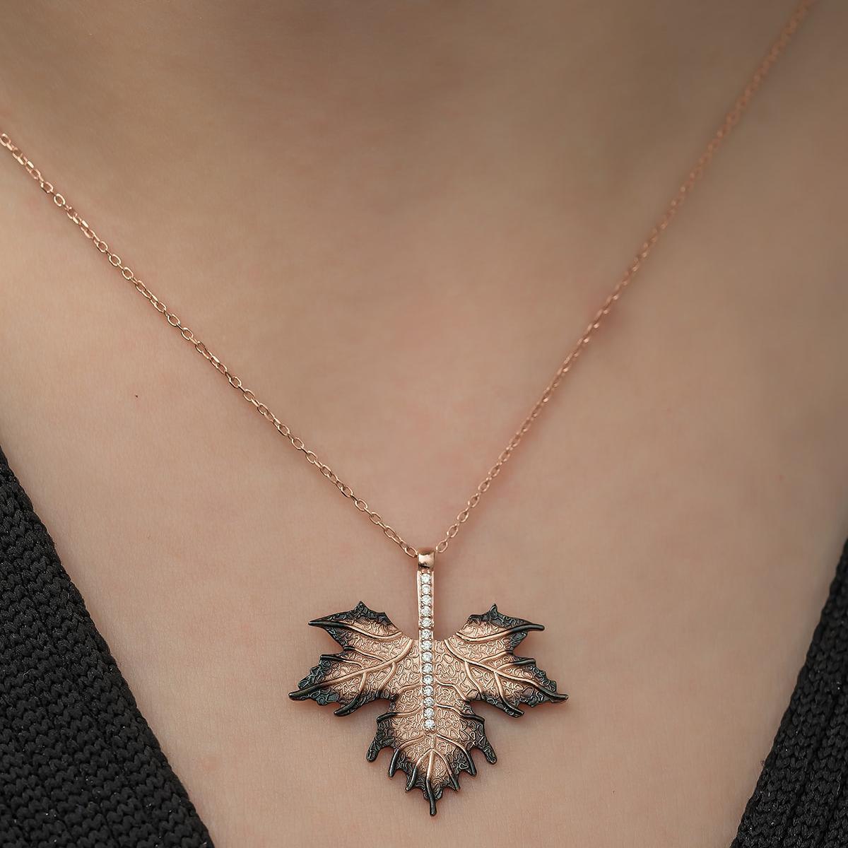 Rose Maple Leaf Necklace • Autumn Leaf Necklace • Maple Leaf Necklace - Trending Silver Gifts