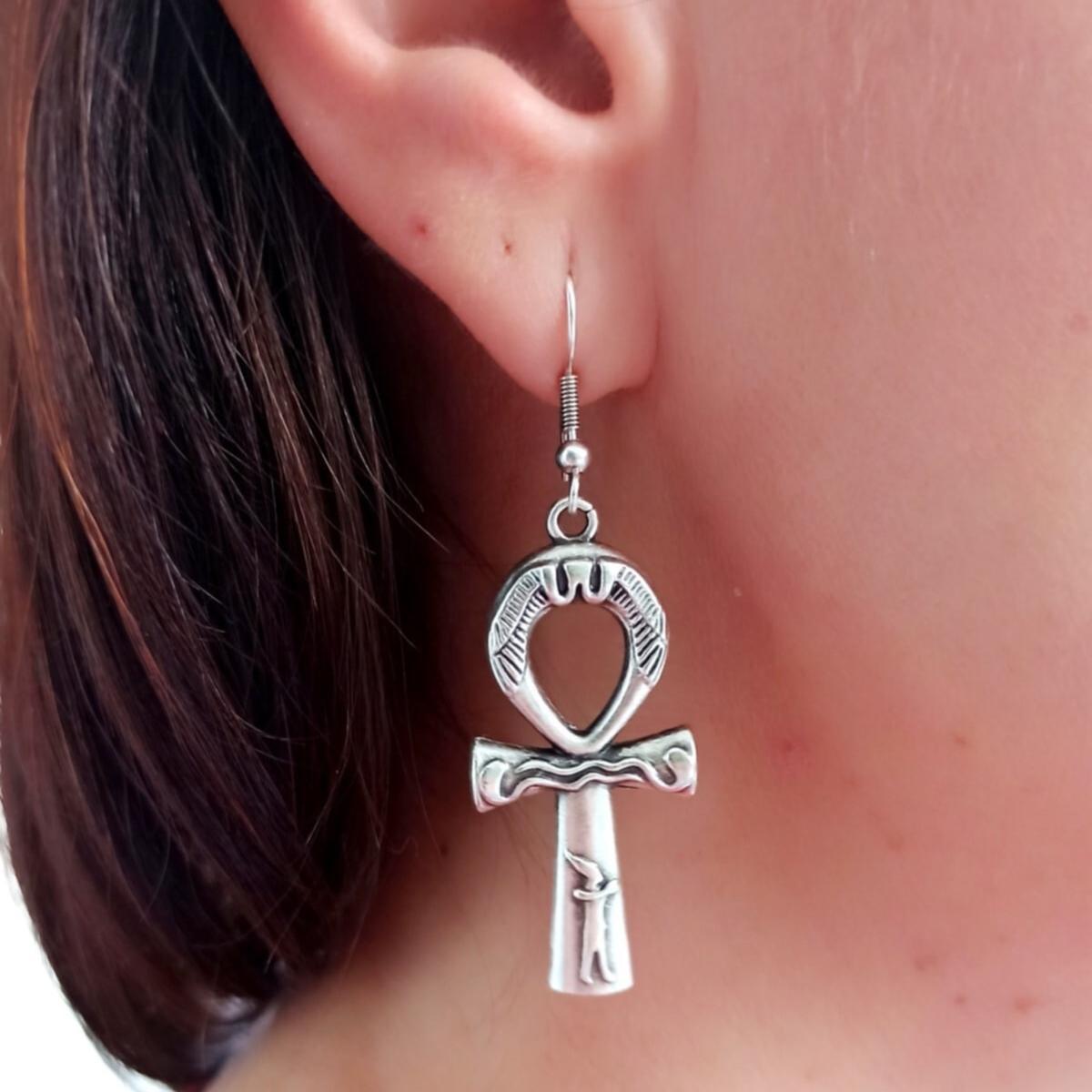 Ankh Cross Earrings • Ankh Dangle Earrings • Egyptian Ankh Earrings - Trending Silver Gifts