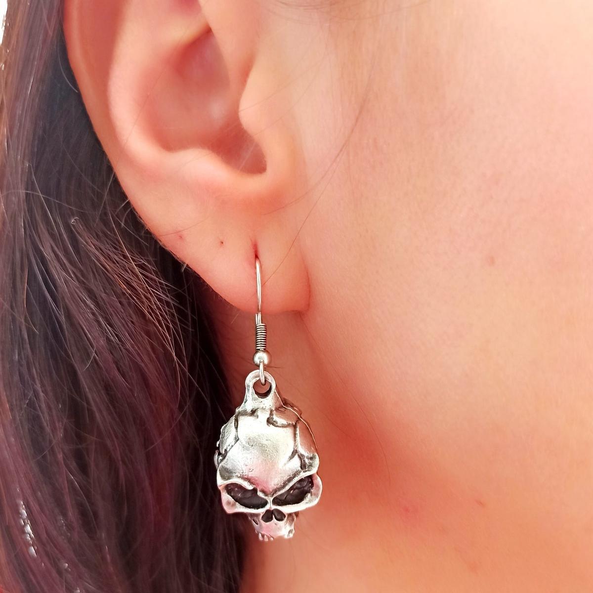 Silver Skull Earrings • Skull Earrings Dangle • Skull Earrings Hoops - Trending Silver Gifts