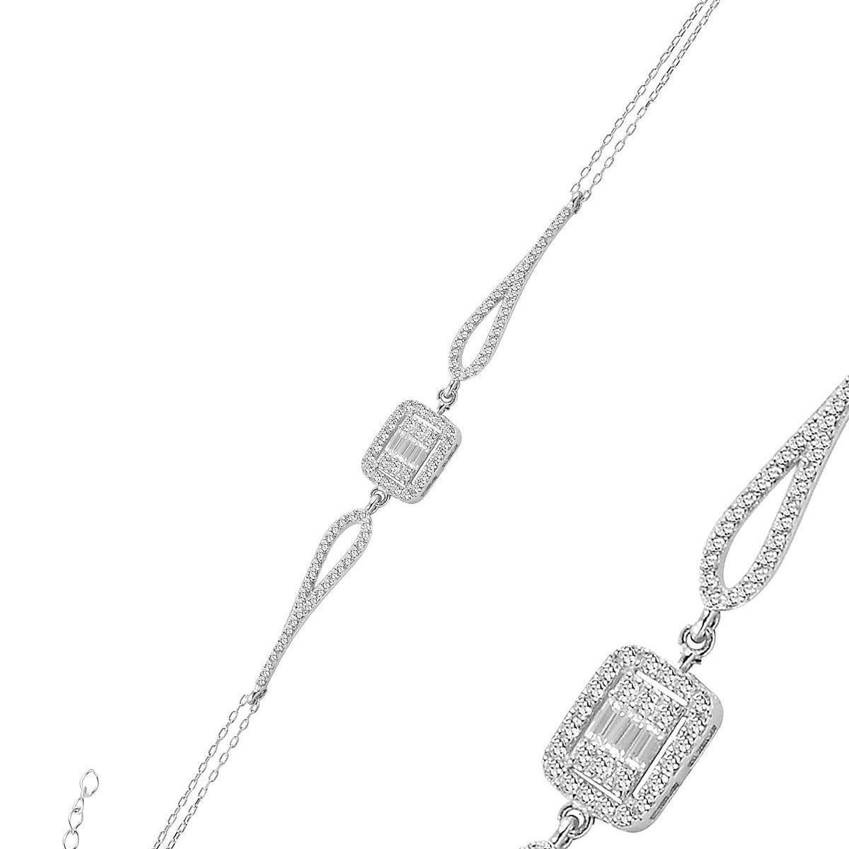 Diamond Baguette Bracelet • Baguette And Round Diamond Tennis Bracelet - Trending Silver Gifts