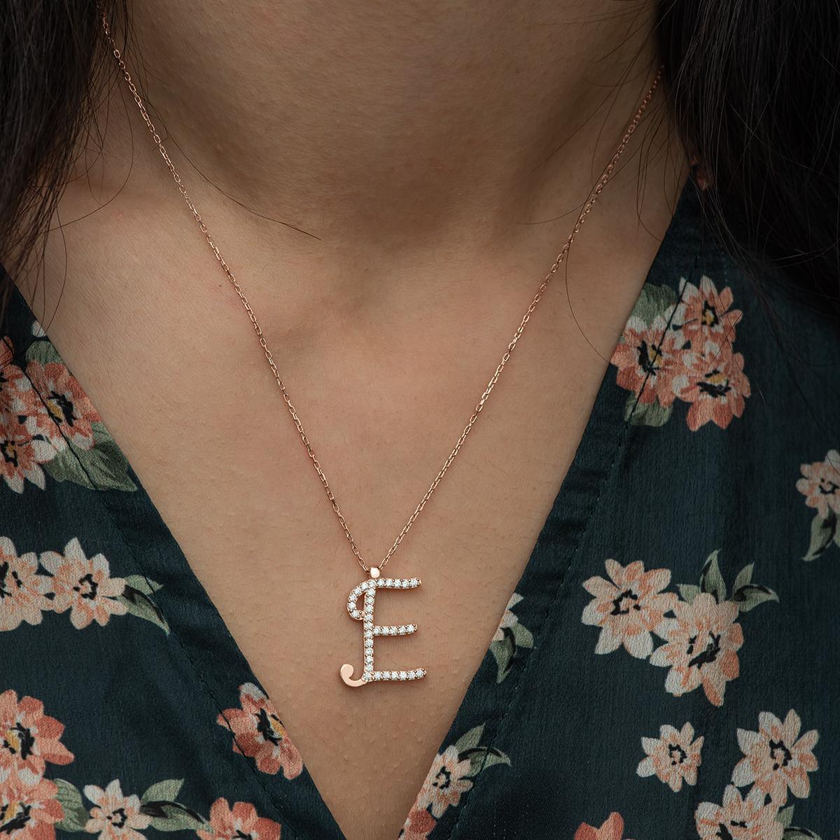 E Initial Necklace Gold • E Letter Necklace Diamond • Gift For Her - Trending Silver Gifts