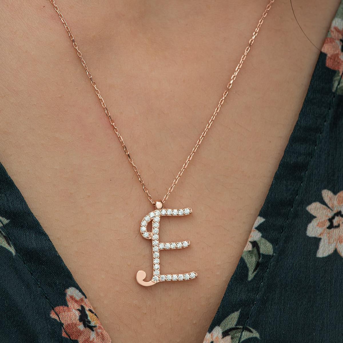 E Initial Necklace Gold • E Letter Necklace Diamond • Gift For Her - Trending Silver Gifts