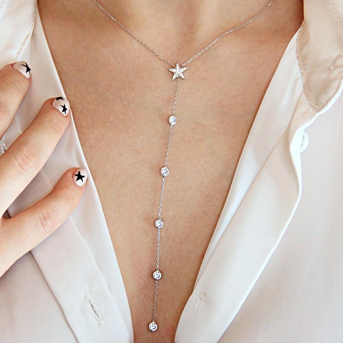 Layered Diamond Necklace • Dangle Diamond Necklace • Star Necklace - Trending Silver Gifts