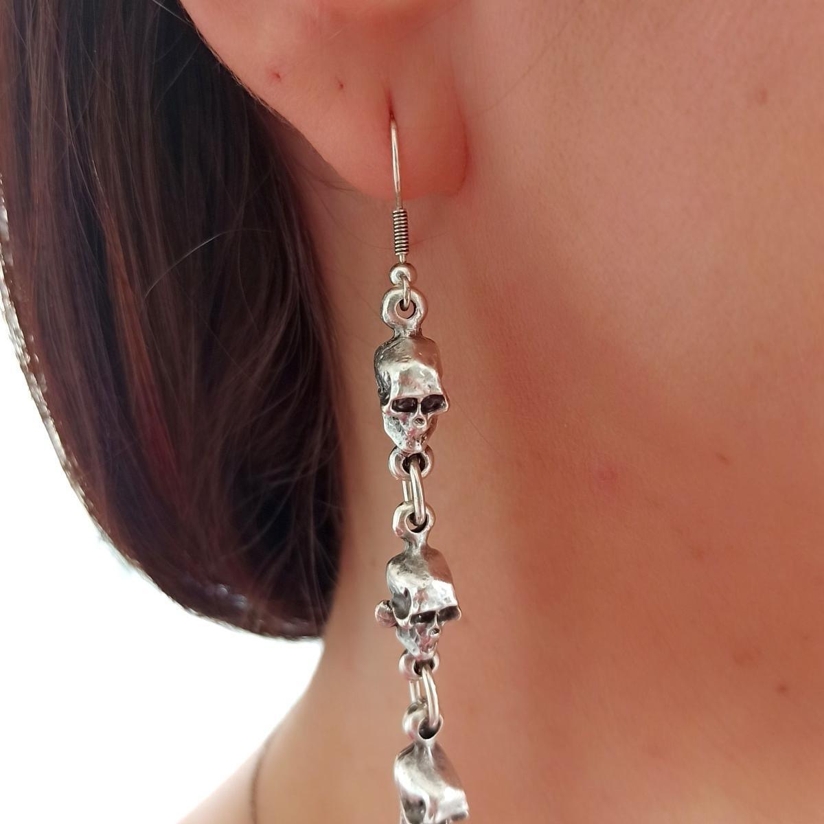 Silver Skull Earrings • Skull Earrings Dangle • Skull Drop Earrings - Trending Silver Gifts