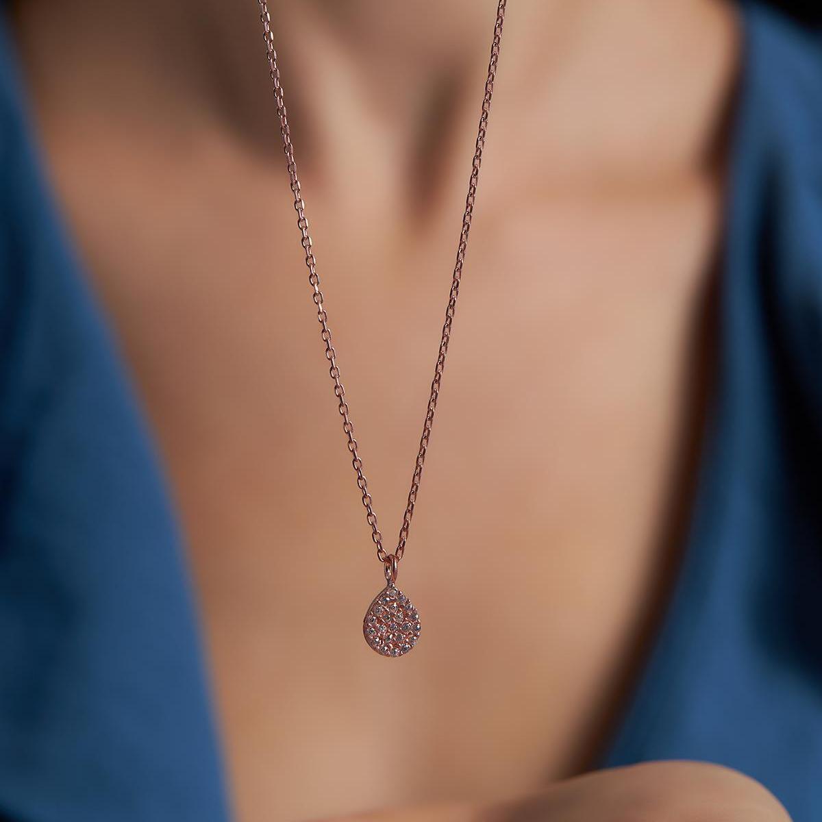 Rose Gold Cz Necklace • Cz Pendant Necklace • Cz Stone Necklace - Trending Silver Gifts