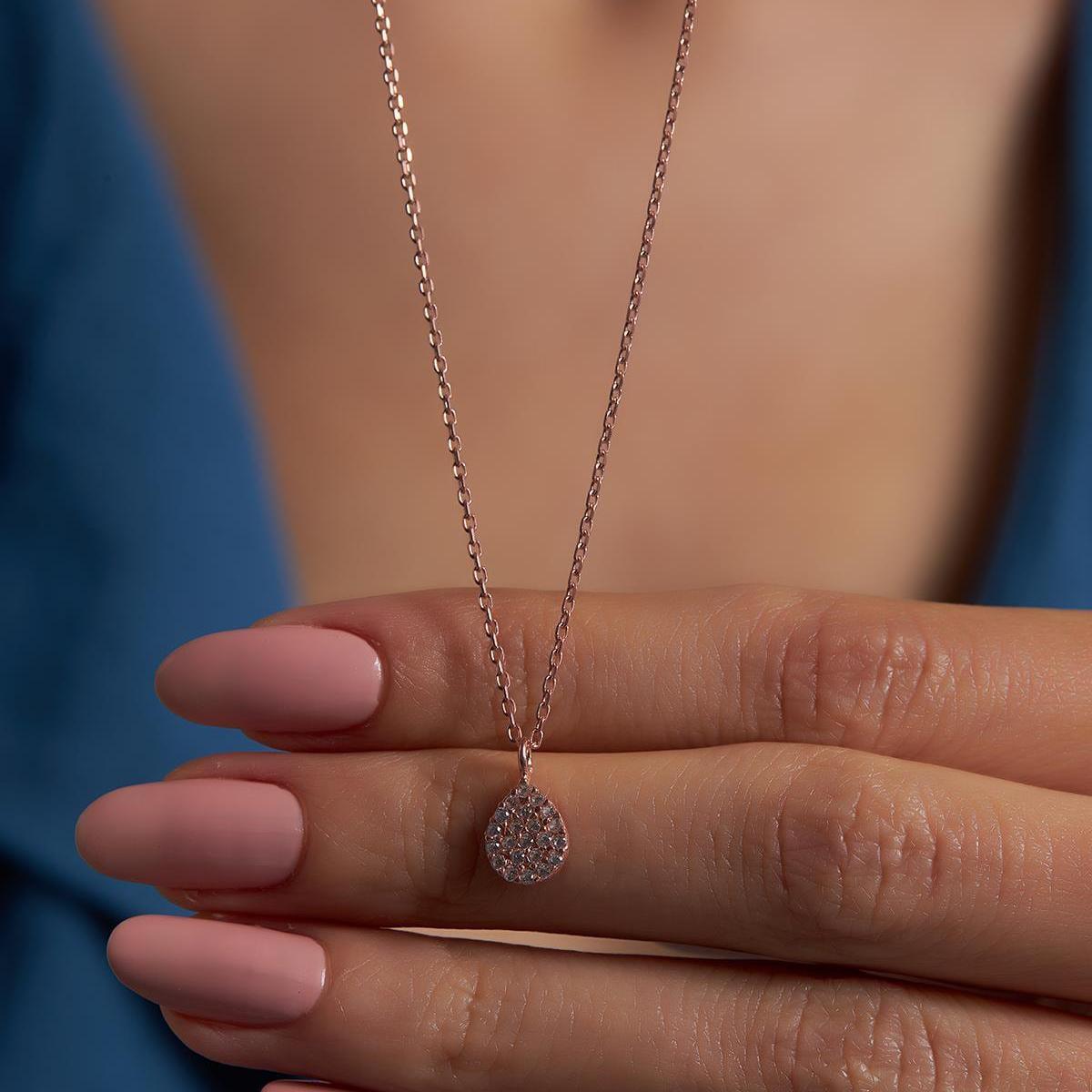 Rose Gold Cz Necklace • Cz Pendant Necklace • Cz Stone Necklace - Trending Silver Gifts