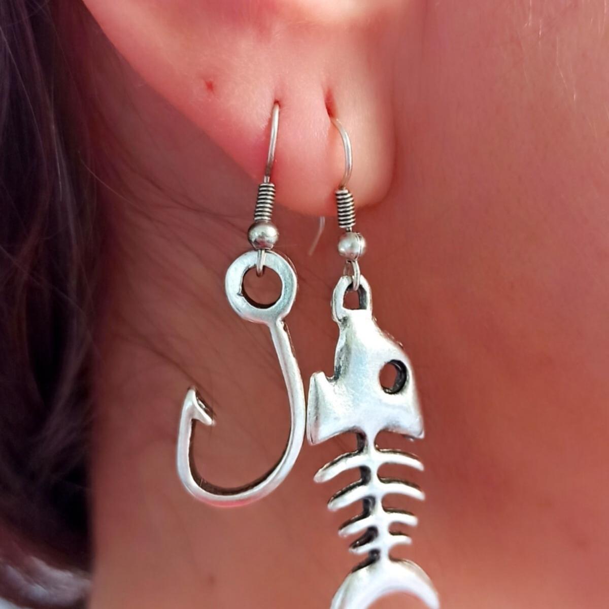Sterling Silver Fishhook Earrings • Silver Fishbone Earrings - Trending Silver Gifts