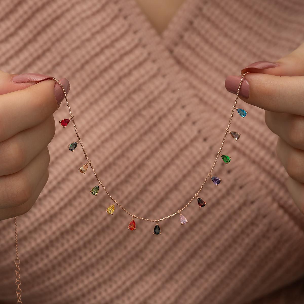 Satellite Chain Teardrop Birthstone Necklace• Tiny Teardrop Birthstone - Trending Silver Gifts