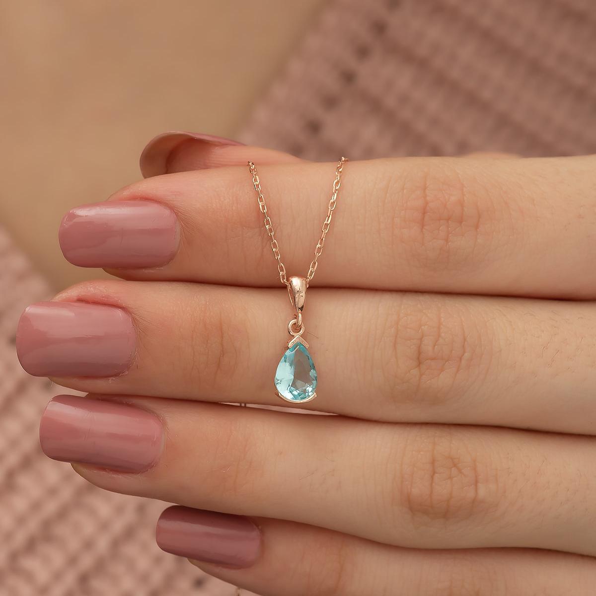 Aquamarine Teardrop Necklace • Aquamarine Birthstone Necklace Silver - Trending Silver Gifts