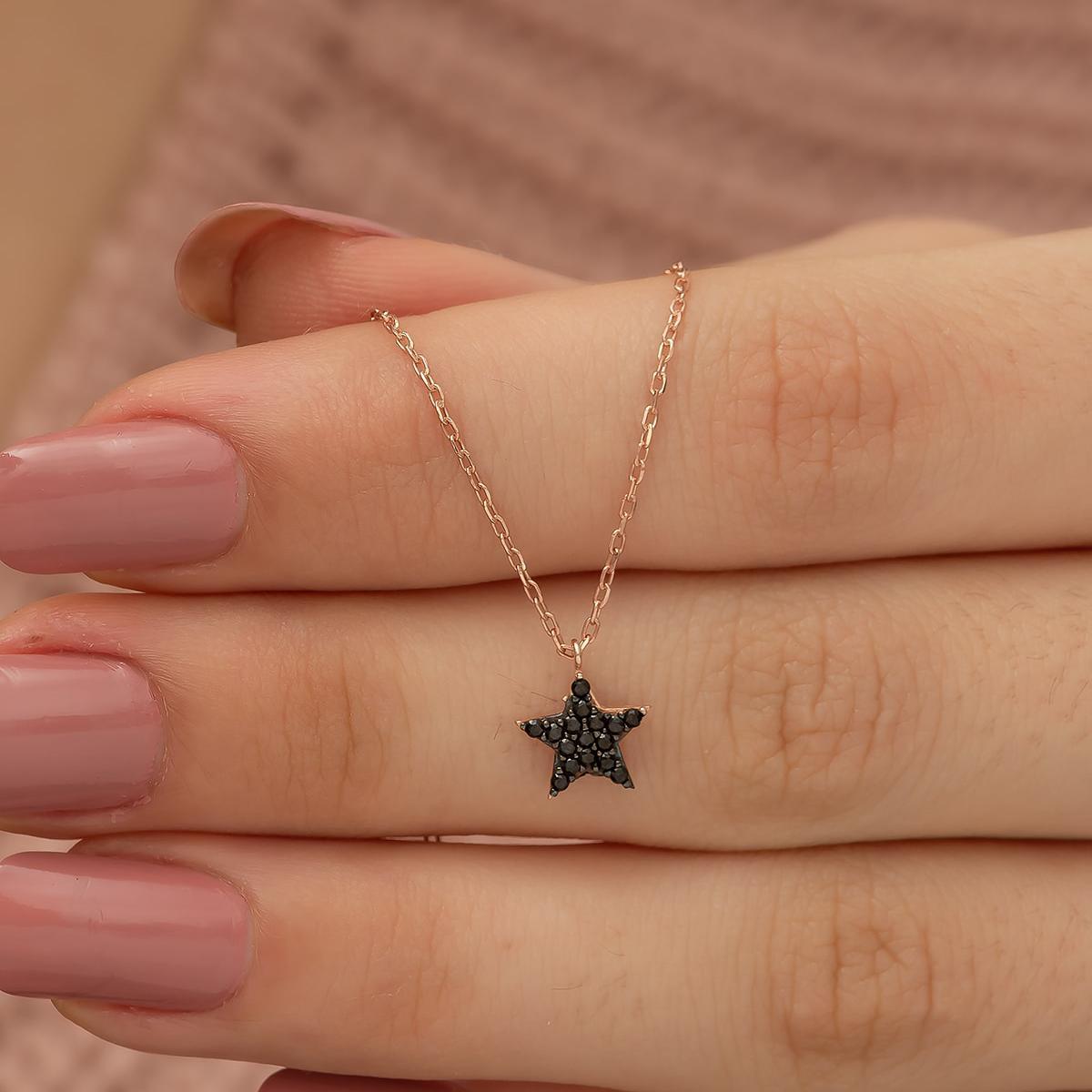 Black Zirconia Star Necklace • Star Sign Necklace • Star Necklace - Trending Silver Gifts