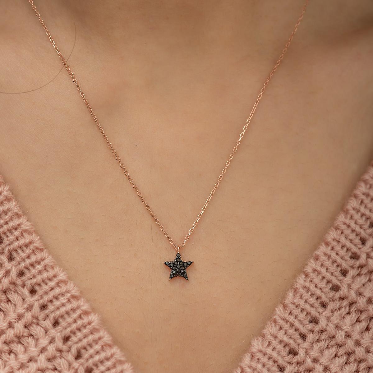 Black Zirconia Star Necklace • Star Sign Necklace • Star Necklace - Trending Silver Gifts