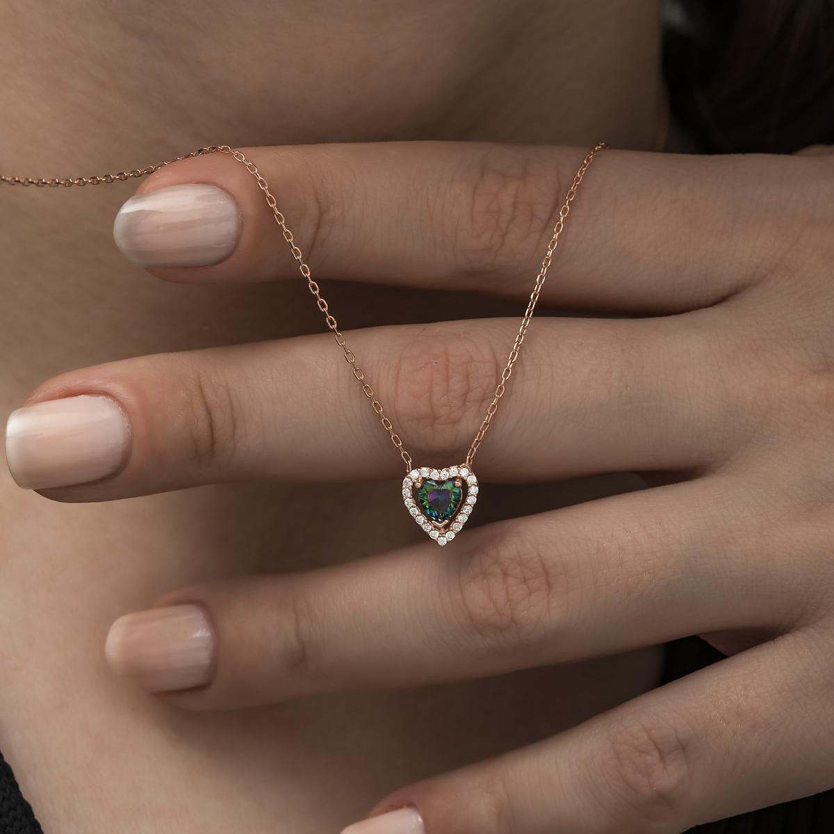 Mystic Topaz Diamond Heart Necklace • November Birthstone Necklace - Trending Silver Gifts