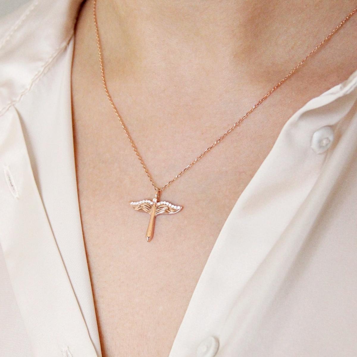 Guardian Angel Rose Necklace ¥ Archangel Michael Necklace - Trending Silver Gifts