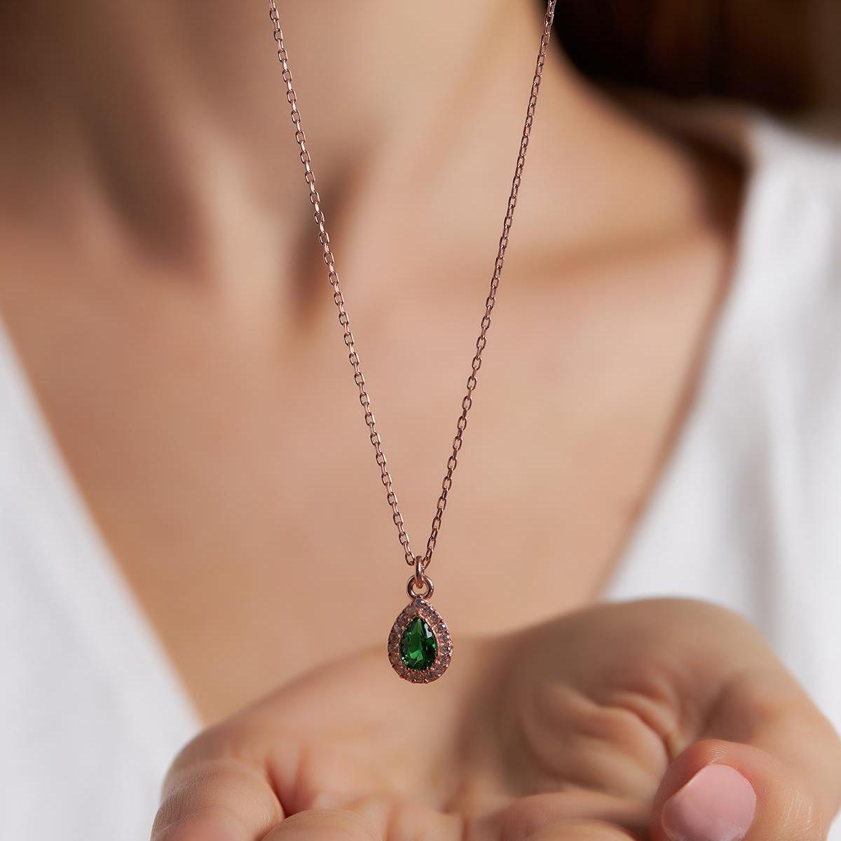 Teardrop Emerald Necklace • Emerald May Birthstone Necklace - Trending Silver Gifts