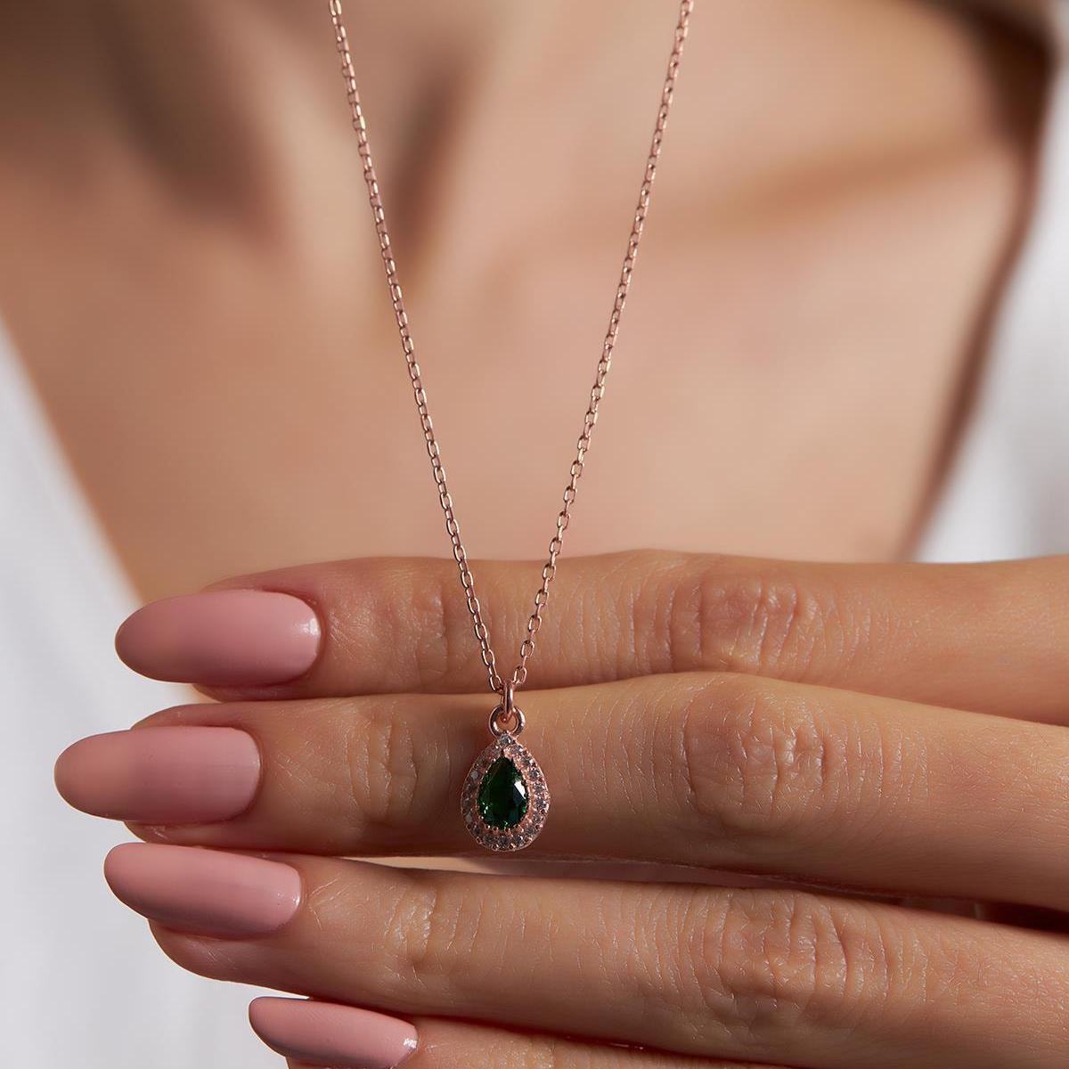 Teardrop Emerald Necklace • Emerald May Birthstone Necklace - Trending Silver Gifts