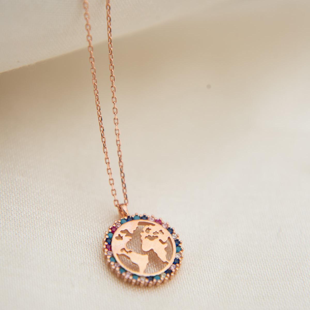 World Map Necklace Gold ¥ Globetrotter Necklace ¥ World Necklace - Trending Silver Gifts