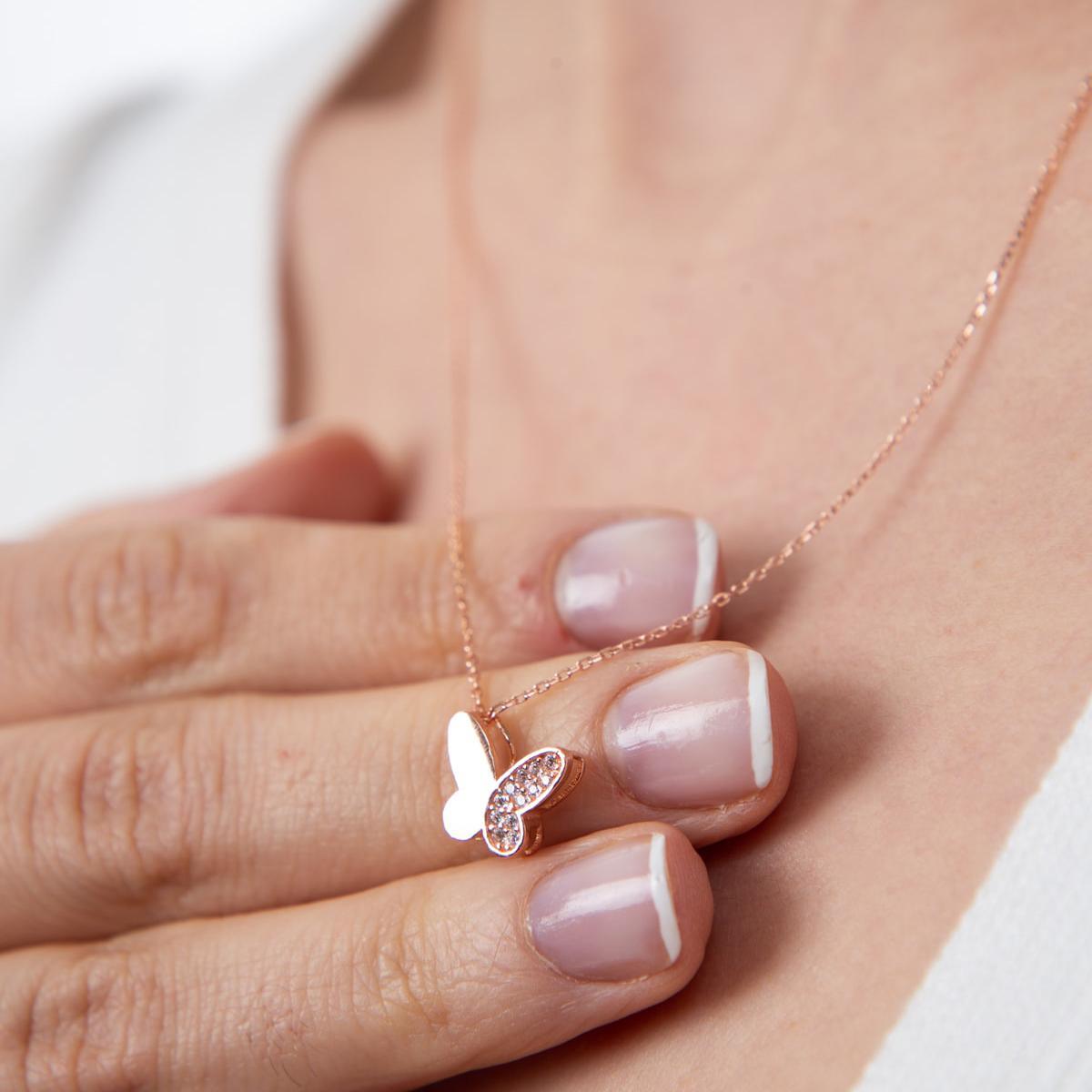 Tiny Butterfly Diamond Necklace • Tiny Butterfly Pendant Necklace - Trending Silver Gifts