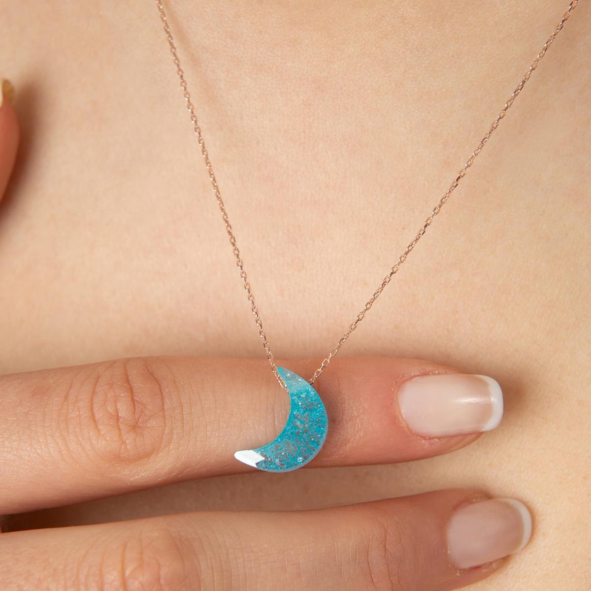 Blue Turquoise Moon Crescent Necklace • Turquoise Necklace Pendant - Trending Silver Gifts
