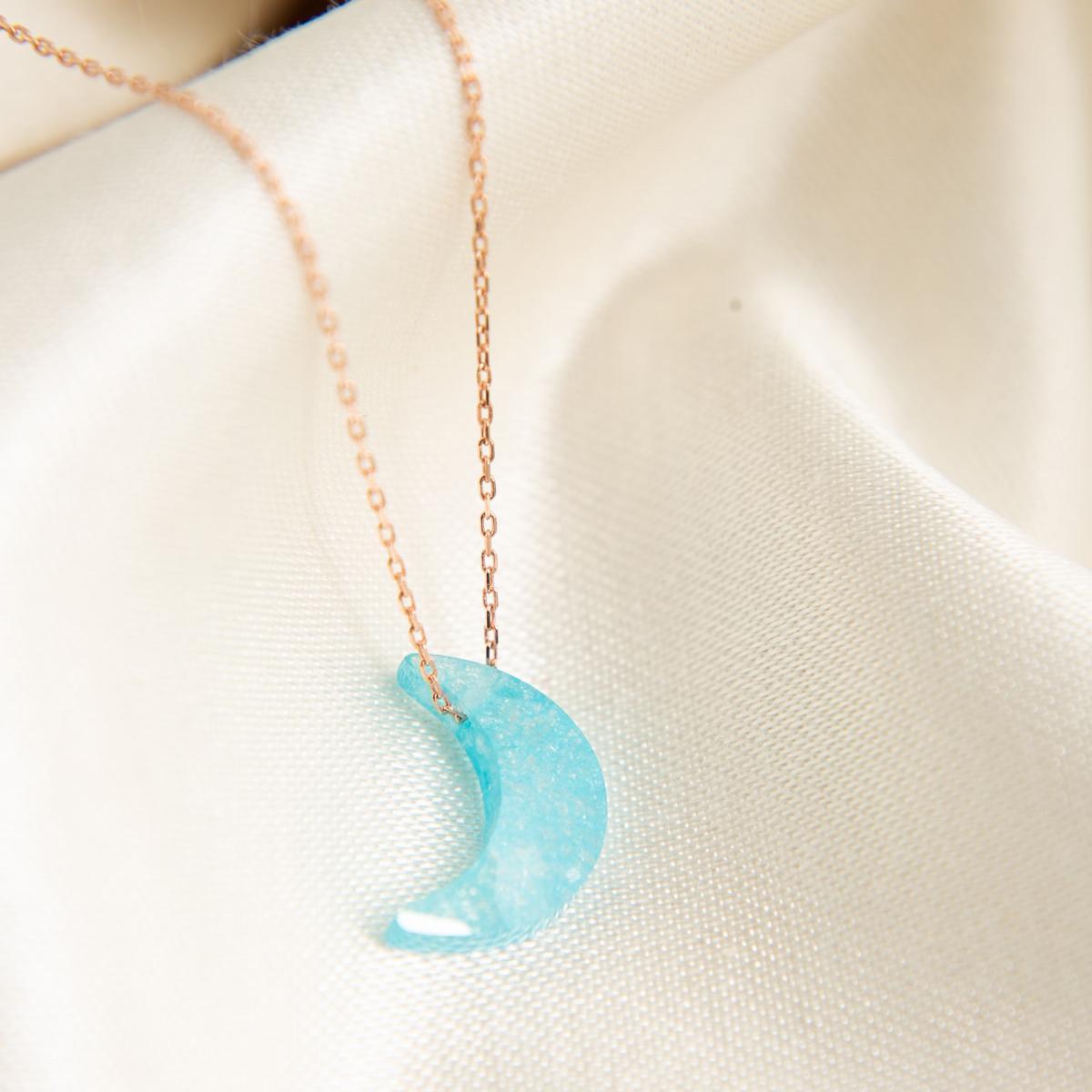 Blue Turquoise Moon Crescent Necklace • Turquoise Necklace Pendant - Trending Silver Gifts