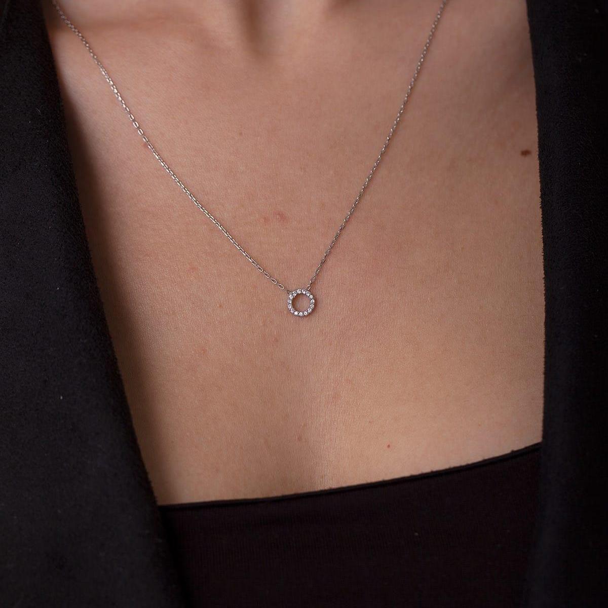 Circle Diamond Pendant Necklace • Geometric Necklace Silver - Trending Silver Gifts