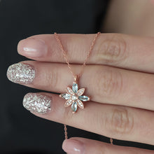 Aquamarine And Diamond Flower Necklace ¥ Lotus Diamond Necklace - Trending Silver Gifts