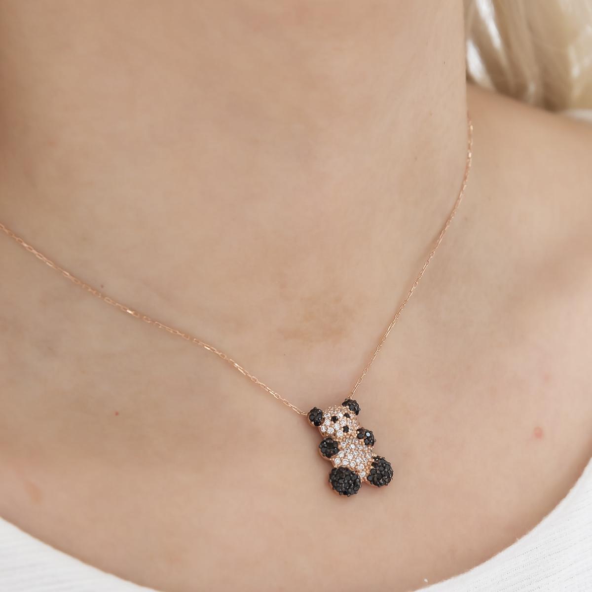 Panda Necklace Silver • Diamond Panda Necklace • Panda Bear Necklace - Trending Silver Gifts