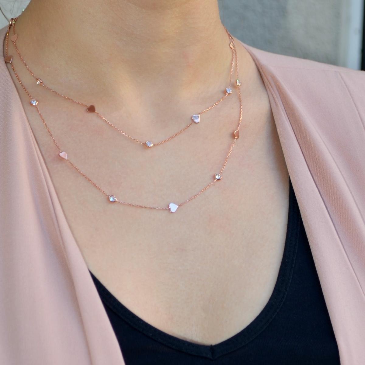 Rose Gold Layered Heart Necklace • Long Gold Chain Solitaire Necklace - Trending Silver Gifts