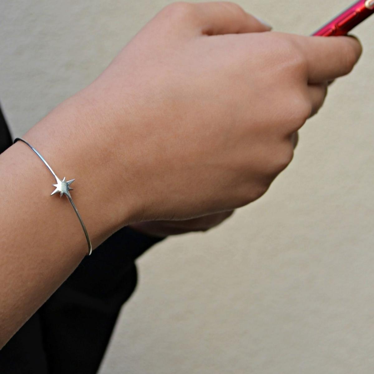 North Star Silver Bangle Braclet • Bridesmaid Gift For Wedding - Trending Silver Gifts