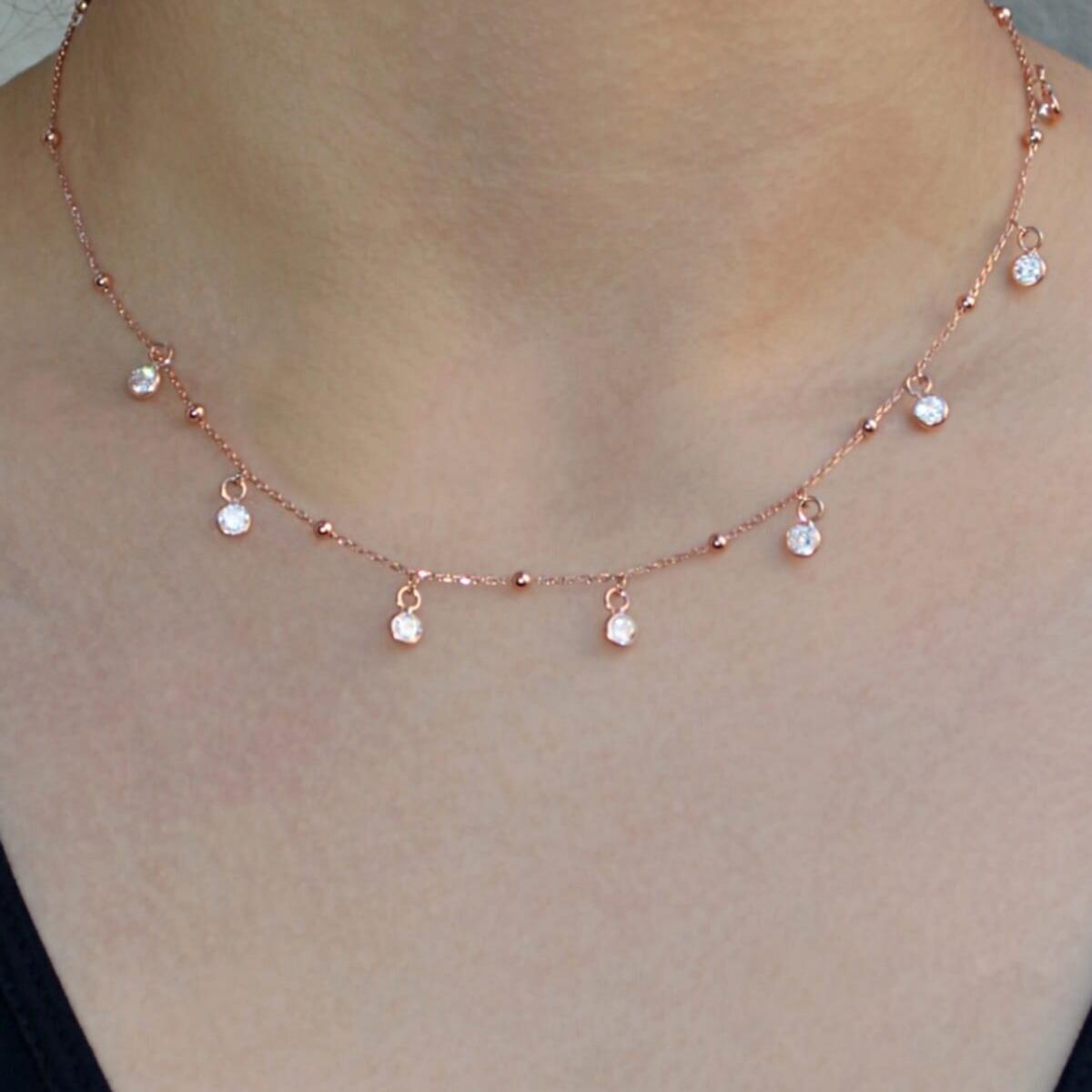 Rose Gold Satellite Necklace • Cz Diamond Necklace, Cz Necklace Silver - Trending Silver Gifts