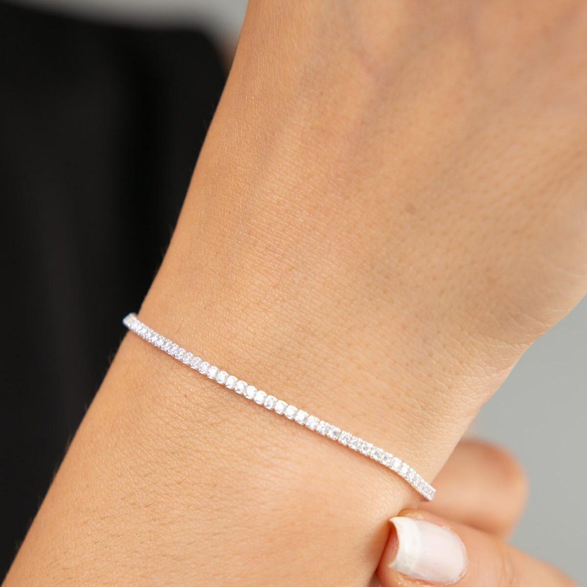 Diamond Tennis Bracelet • Diamond Friendship Bracelet • Gift For Her - Trending Silver Gifts