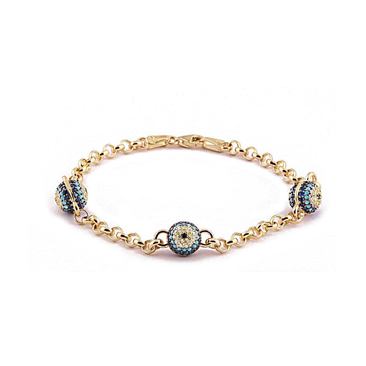 Blue Evil Eye Gold Bracelet • Gold Protection Bracelet From Evil - Trending Silver Gifts