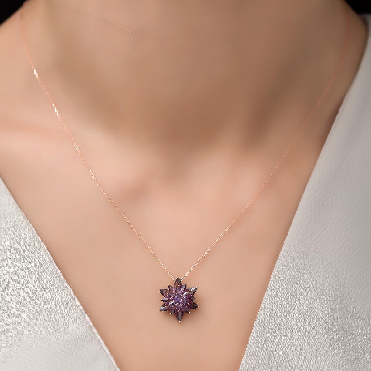 Amethyst Lotus Necklace • Lotus Flower Necklace • Gift for Yoga Love - Trending Silver Gifts