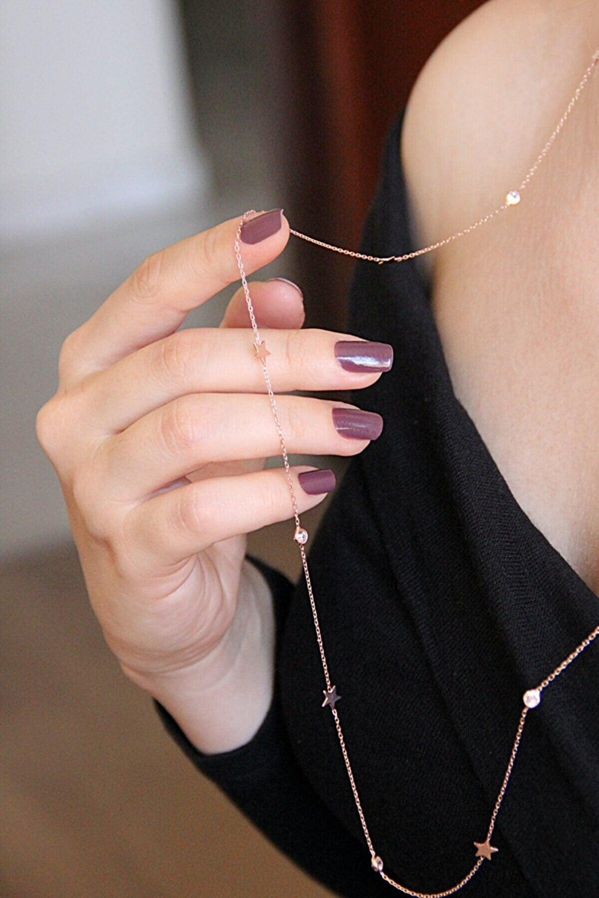 Rose Gold Layered Star Necklace • Long Gold Chain Solitaire Necklace - Trending Silver Gifts
