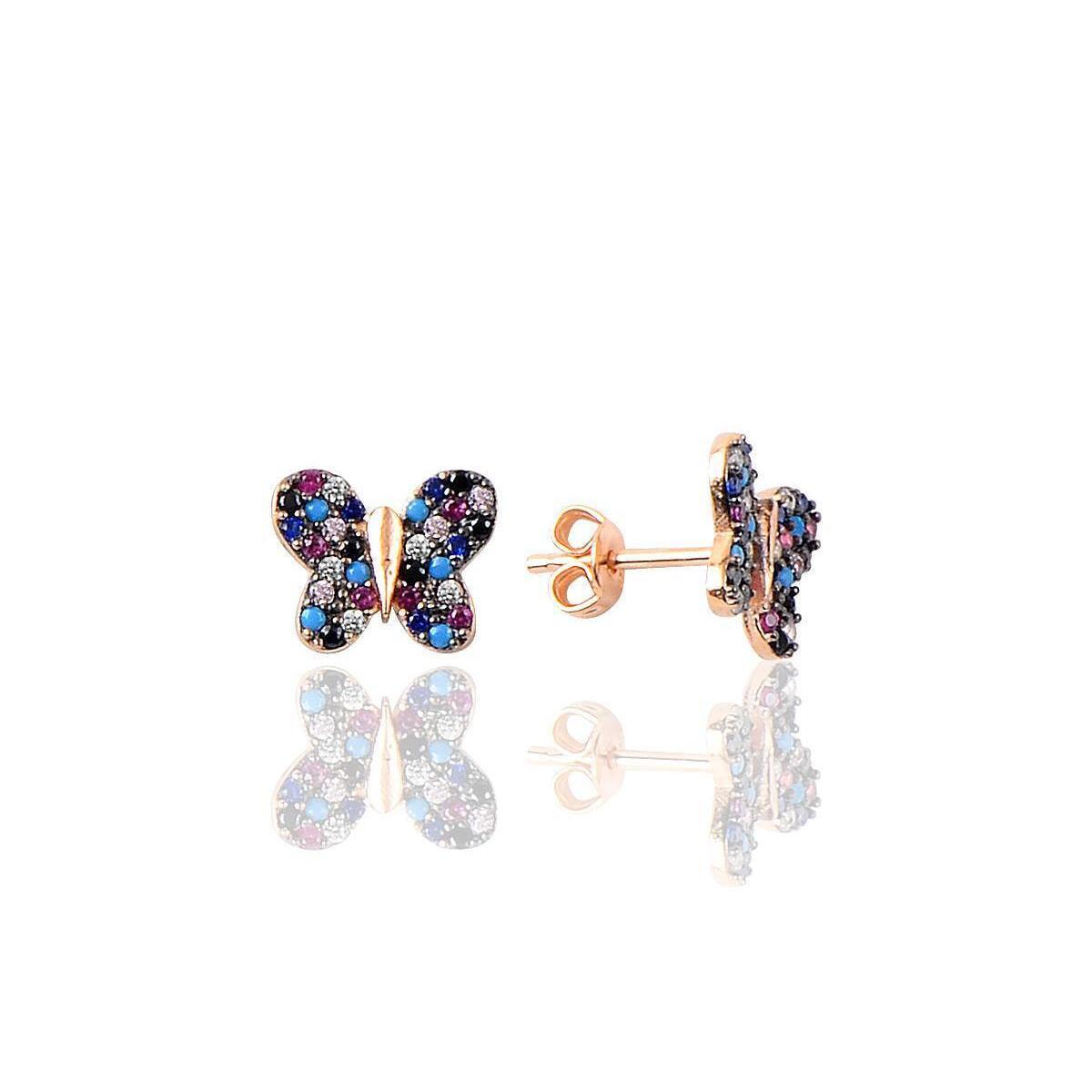 Butterfly Diamond Stud Earrings • 14K Gold Butterfly Stud Earrings - Trending Silver Gifts