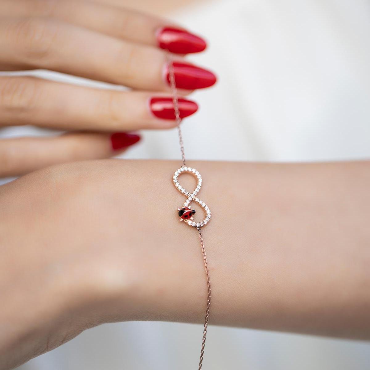 Ladybug Bracelet 14K Gold • Ladybug Charm Infinity Symbol Bracelet - Trending Silver Gifts