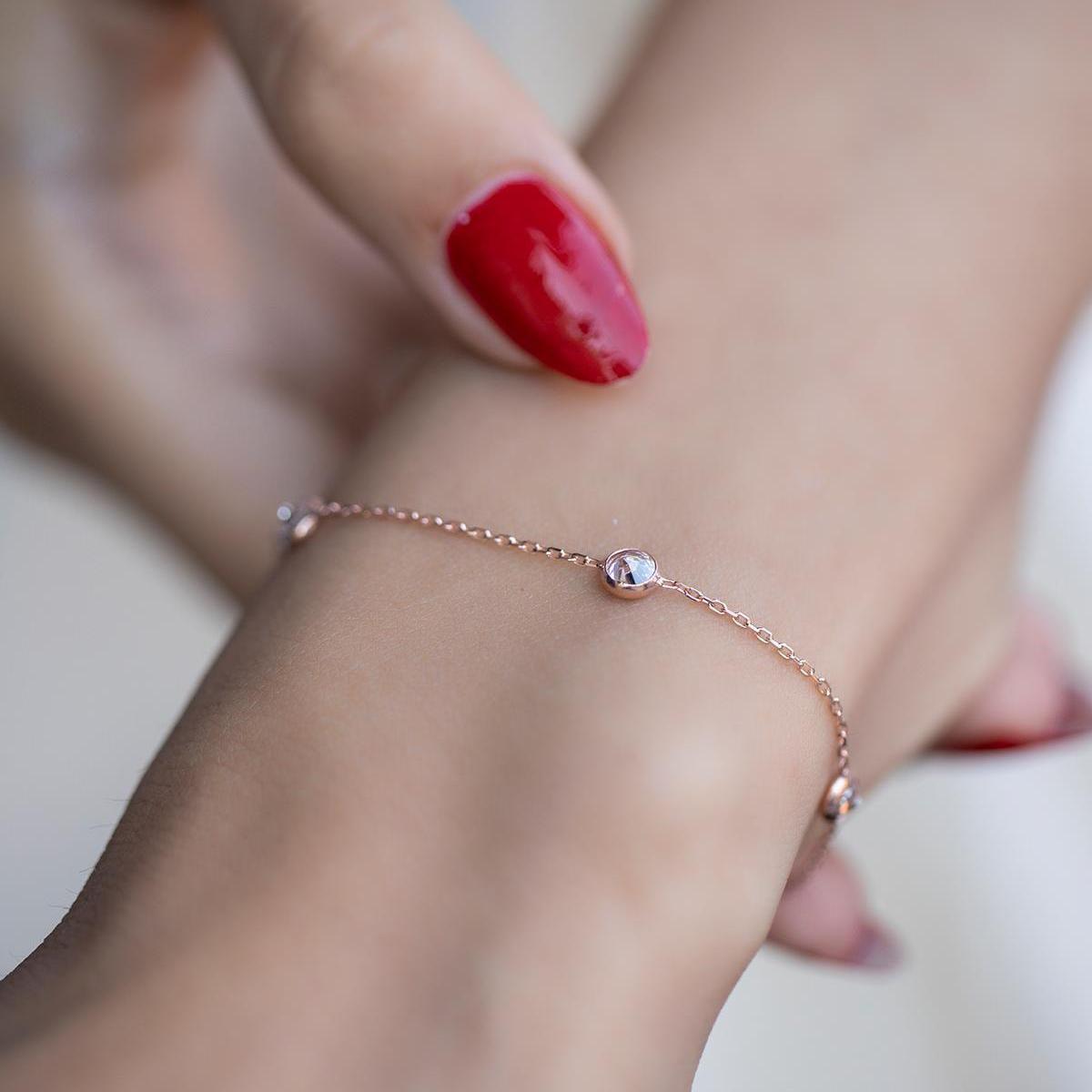 Rose Gold Solitaire Satellite Chain Bracelet • Diamond Tennis Bracelet - Trending Silver Gifts