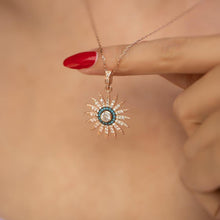 Cambodian Blue Zircon Sun Necklace ¥ Sunburst Diamond Necklace - Trending Silver Gifts