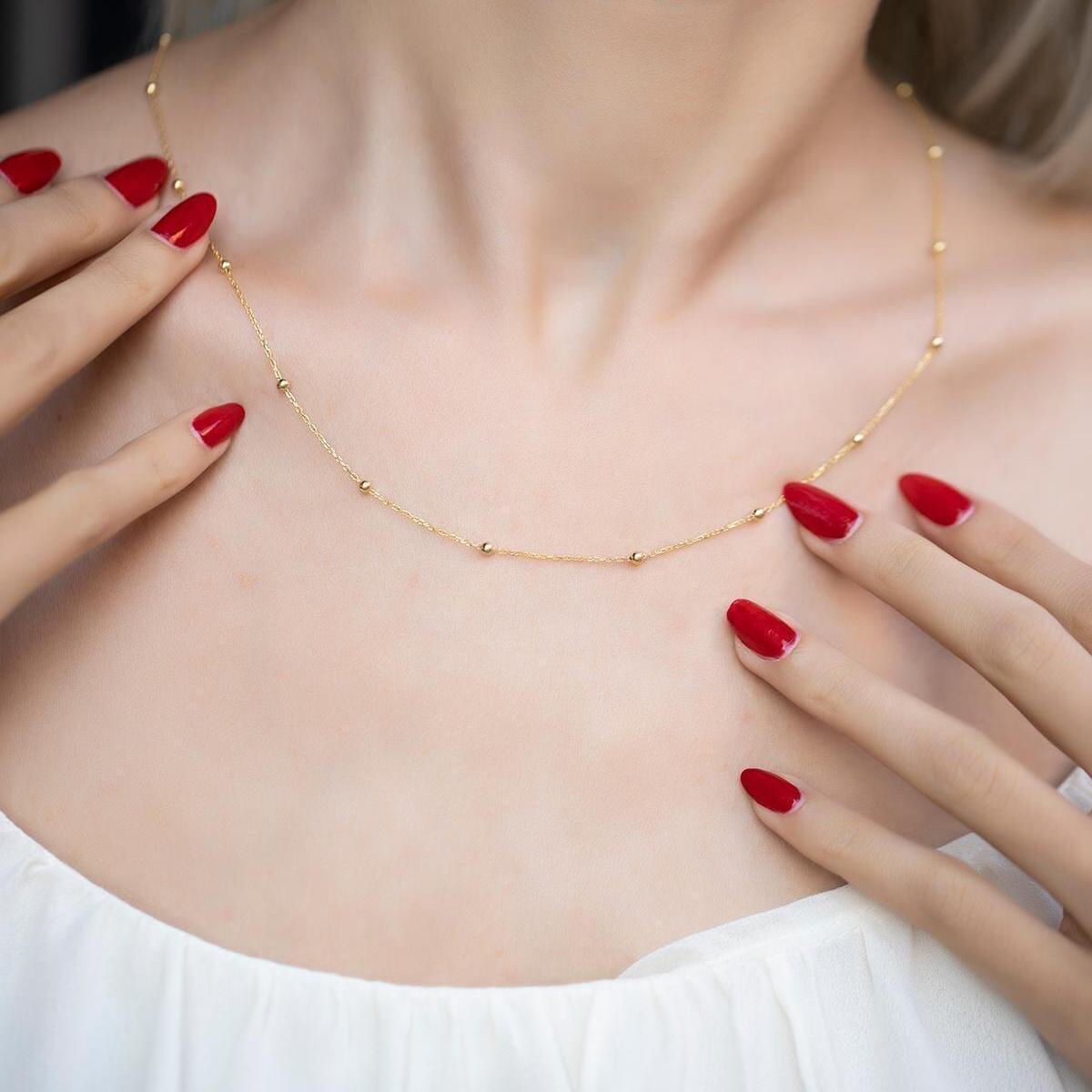 Satellite Chain Necklace Gold ¥ Ball Chain Necklace Gold, Gift For Her - Trending Silver Gifts
