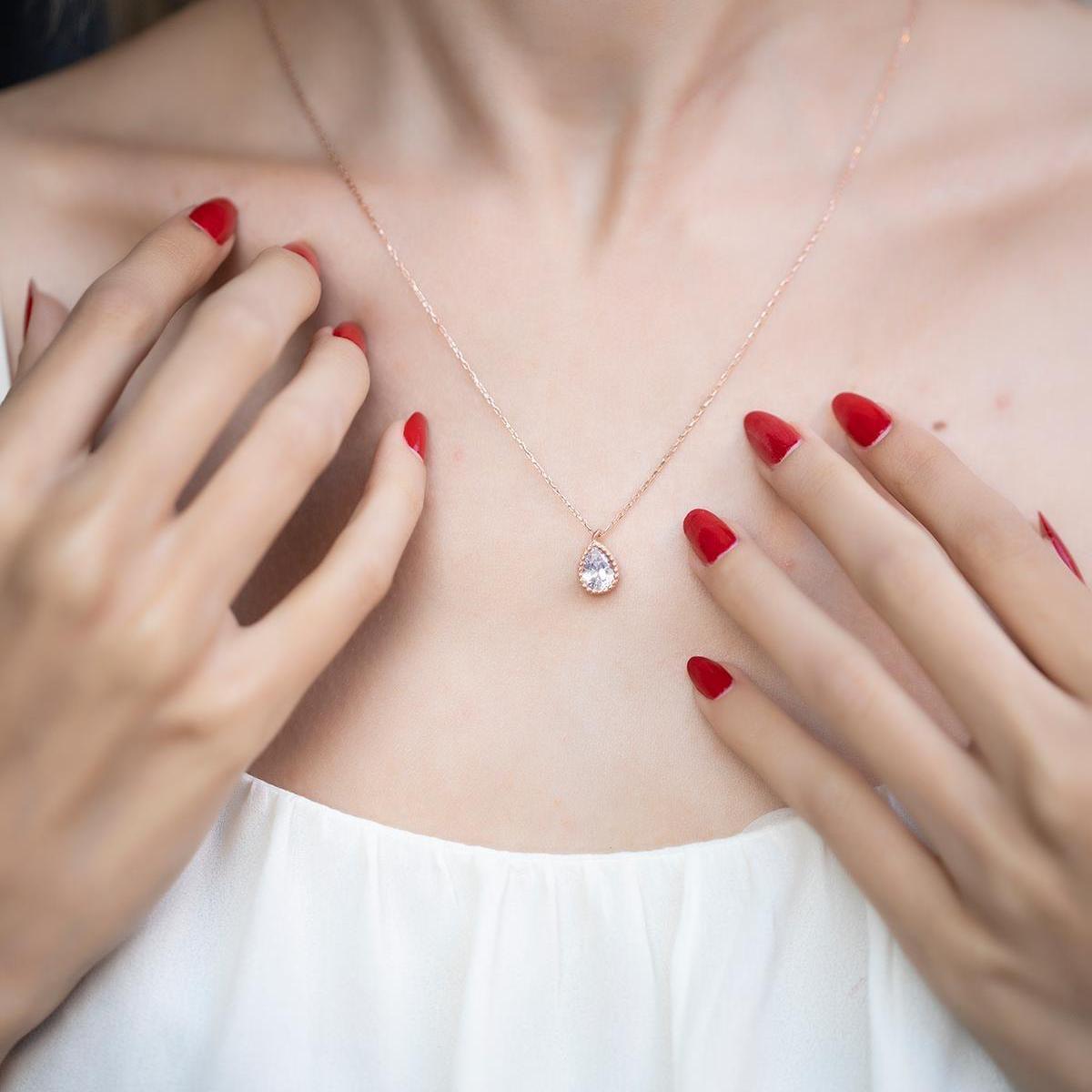 April Diamond Birthstone Necklace • Diamond Drop Pendant Necklace - Trending Silver Gifts