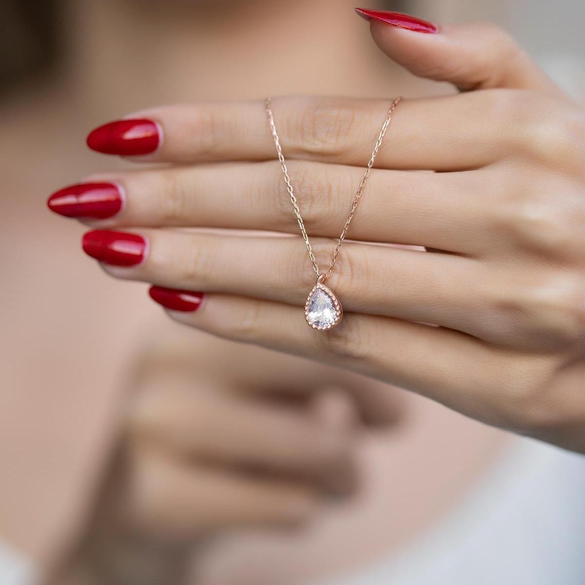 April Diamond Birthstone Necklace • Diamond Drop Pendant Necklace - Trending Silver Gifts