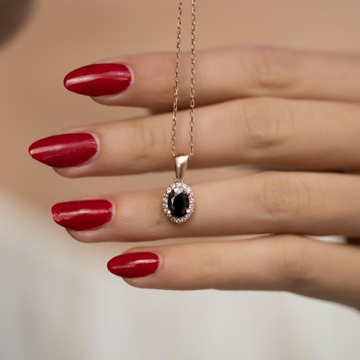 Black Cubic Zirconia Necklace • Oval Black Zirconium Necklace - Trending Silver Gifts