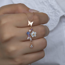 Magnolia Flower With Butterfly Necklace ¥ Butterfly Pendant Necklace - Trending Silver Gifts