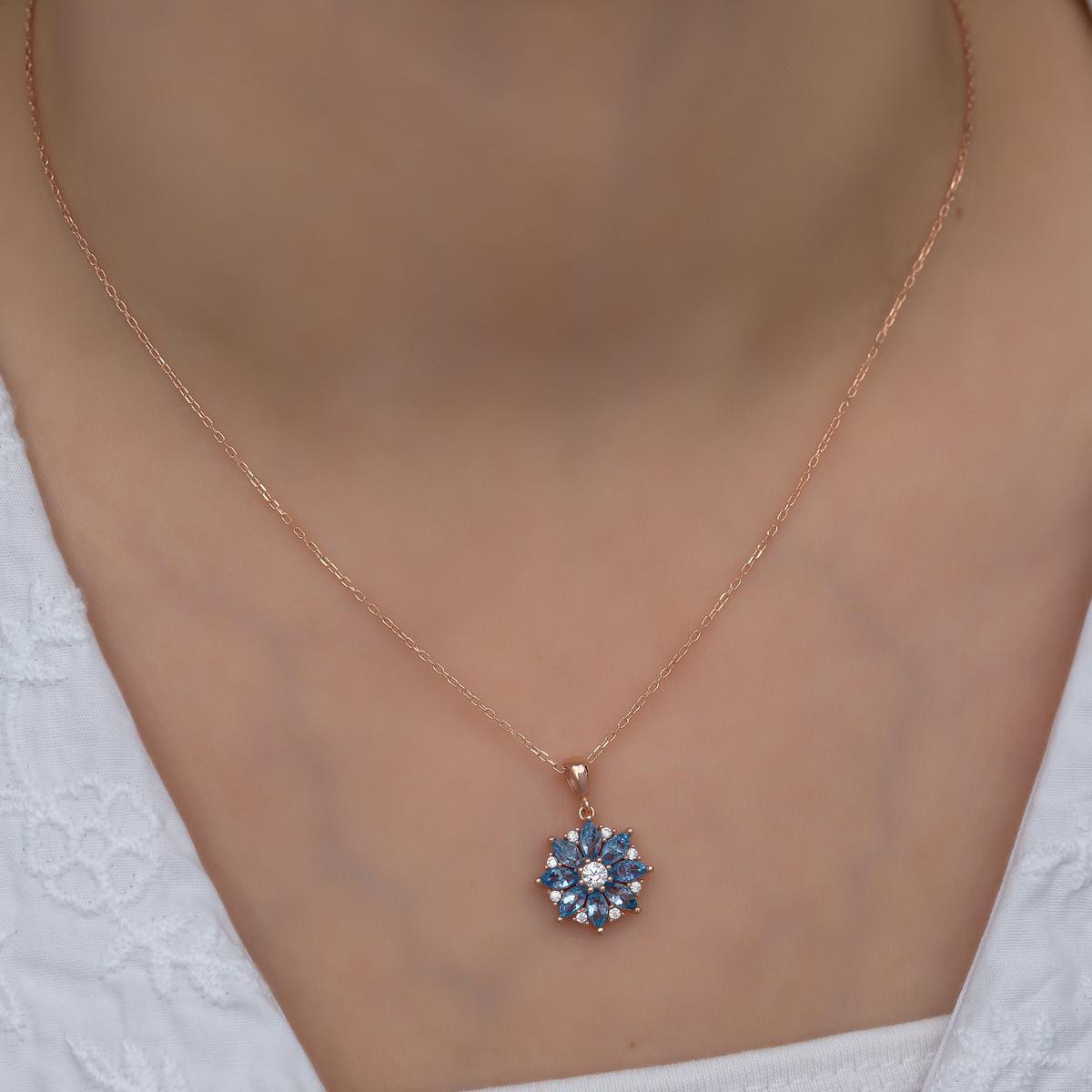Aquamarine Lotus Necklace • Lotus Flower Necklace • Gift for Yoga Love - Trending Silver Gifts