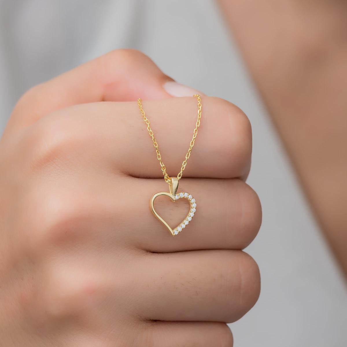 Heart Necklace Gold ¥ Open Heart Necklace ¥ Heart Necklace Diamond - Trending Silver Gifts