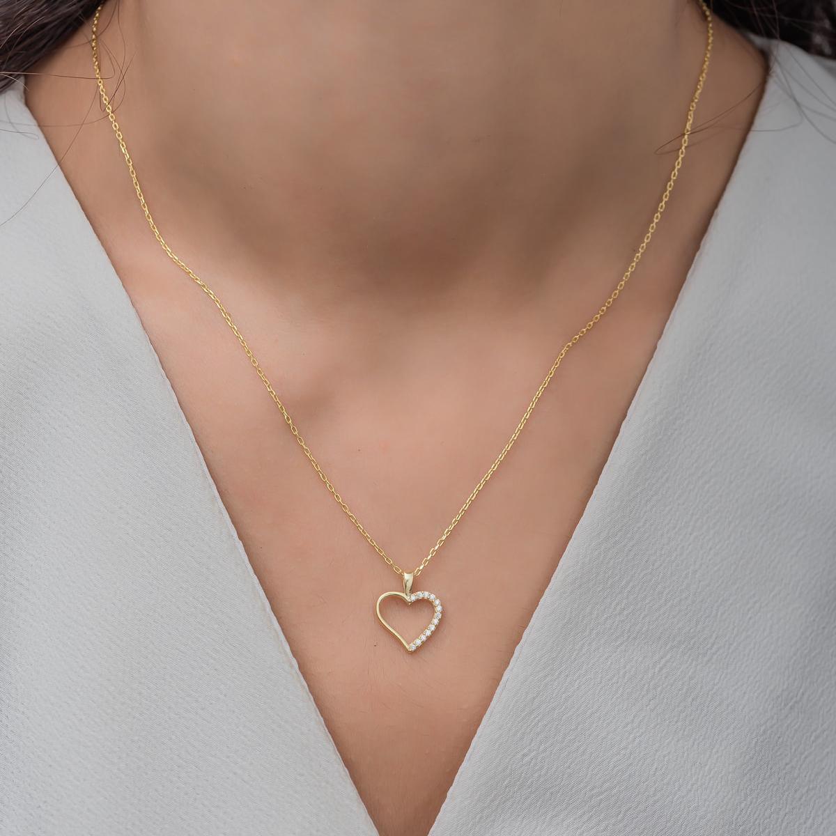 Heart Necklace Gold • Open Heart Necklace • Heart Necklace Diamond - Trending Silver Gifts